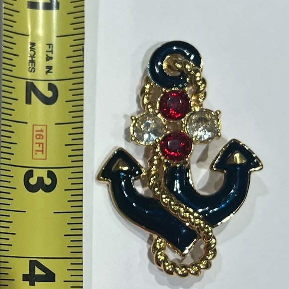 Vintage Trafari Jewelry Enamel and Rhinestone Anchor Brooch - Picture 2 of 4